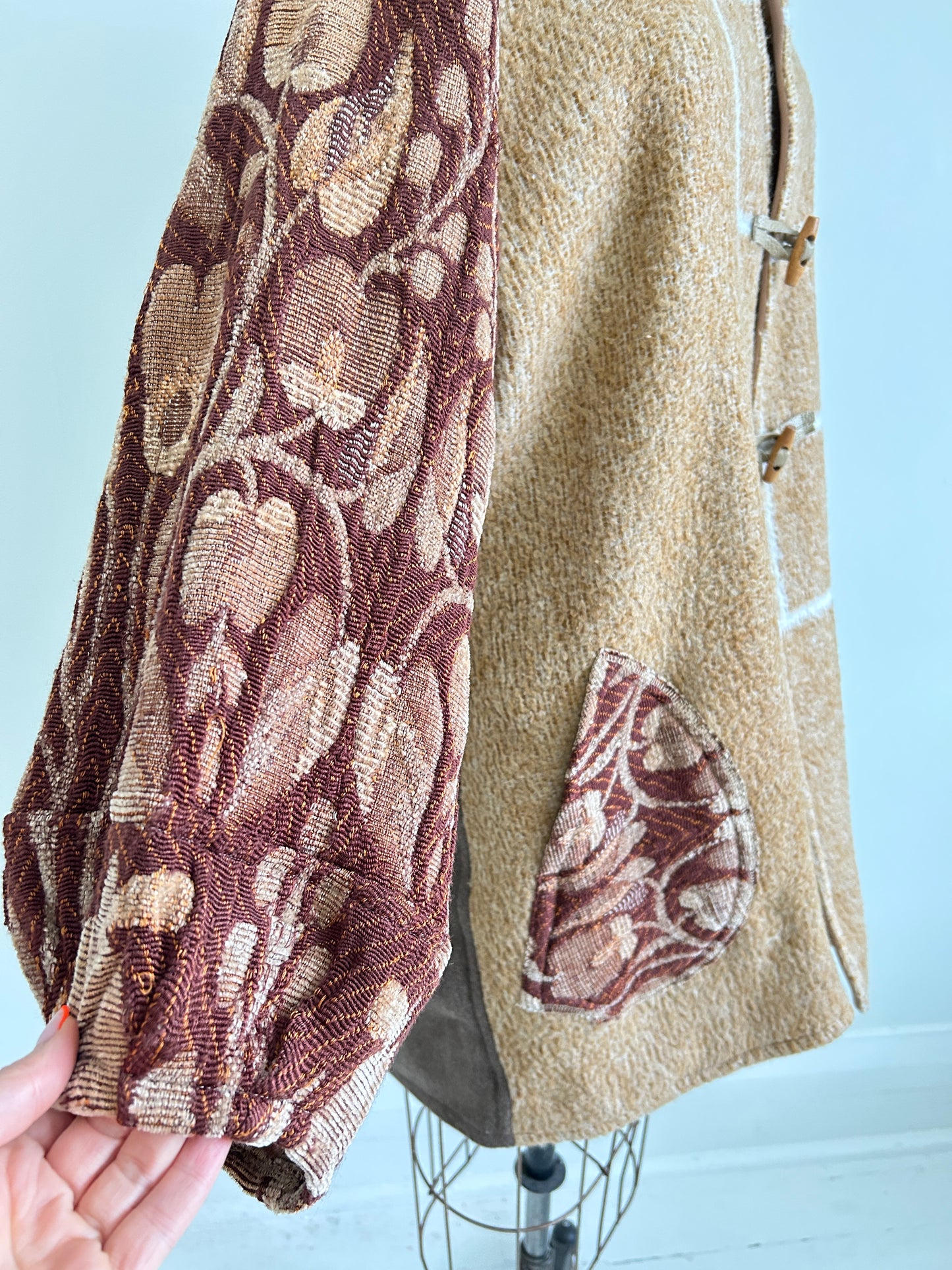 Vivianne Jacket with Upcycled Vintage Wool & Throw Blanket & Leather & Wooden Toggles Size XL/2X #CVJWX2X44