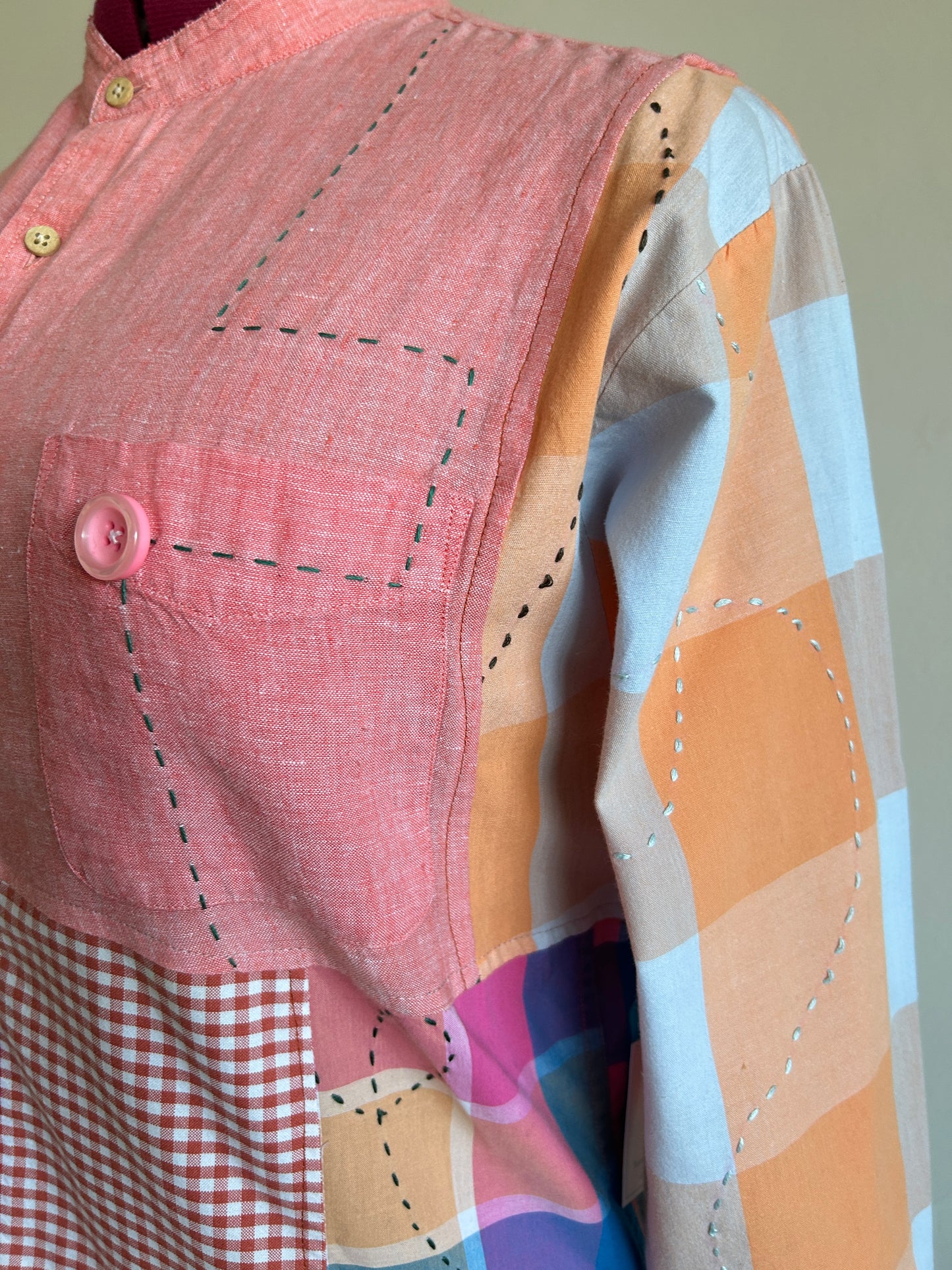 Reworked “Tuxedo Workwear” Buttondown Shirt with Handstitching XL/2X #TB23X10