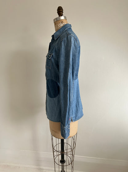 Upcycled Modern Workwear Denim Shirt - Circle Series Size S/M #DBSM5