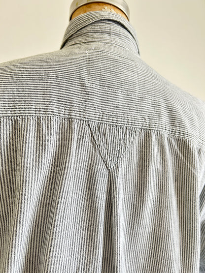 Upcycled Modern Workwear Pinstripe Shirt - Circle Series Size M/L #PIN1