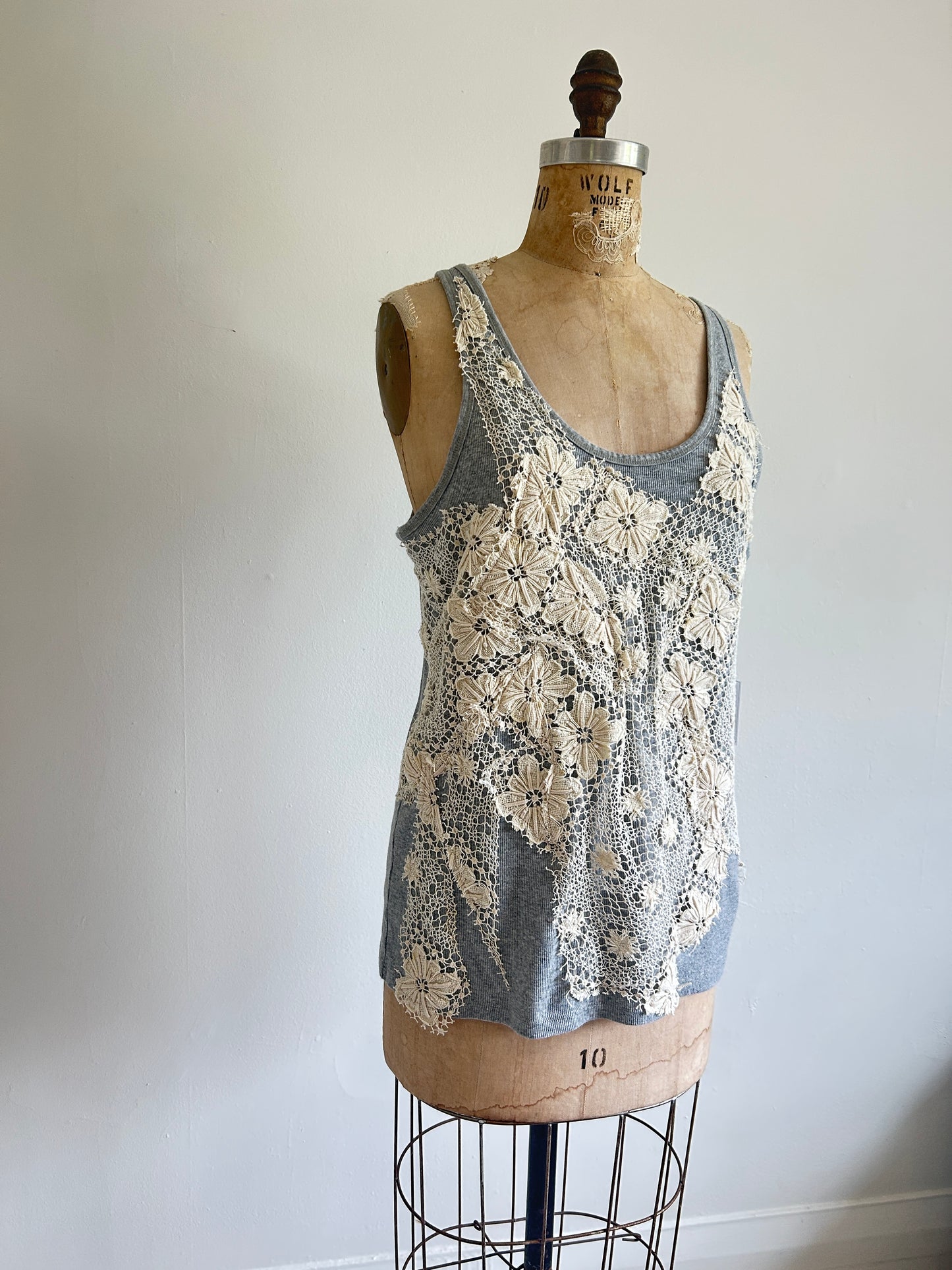 Upcycled Vintage Lace Tank with built in sports bra L/XL #TANK1