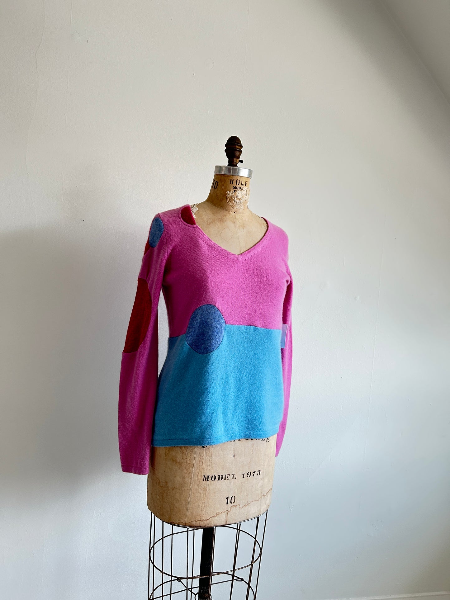 Abstract Art Patched Upcycled Cashmere Sweater S/M #CASSM21