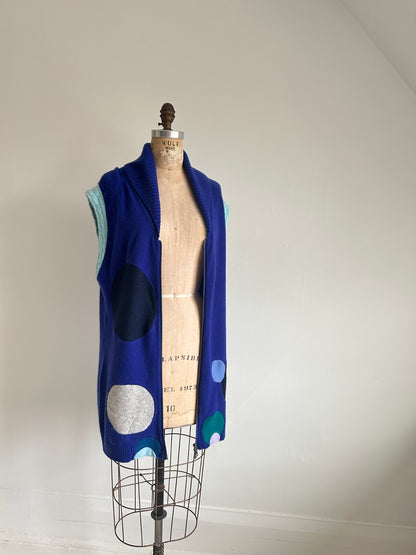 Abstract Art Patched Upcycled 2 Way Zipup Cashmere Vest Size L/XL #CAVLXL33