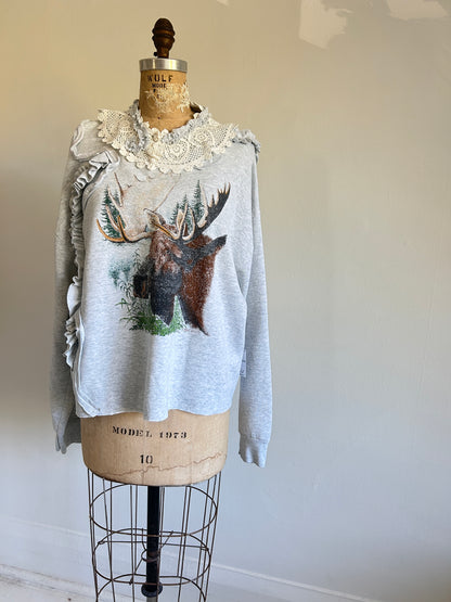 Ruffled Lace Vintage Moose Sweatshirt 2X/3X #SWR23X4