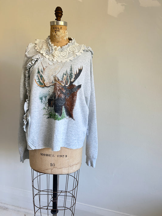 Ruffled Lace Vintage Moose Sweatshirt 2X/3X #SWR23X4