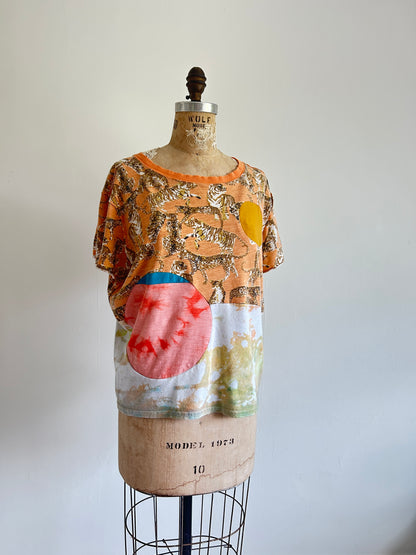 Reworked Preloved Tie Dyed and Tiger Cropped Tshirt - Circle Series Size M/L #TSHIRT15
