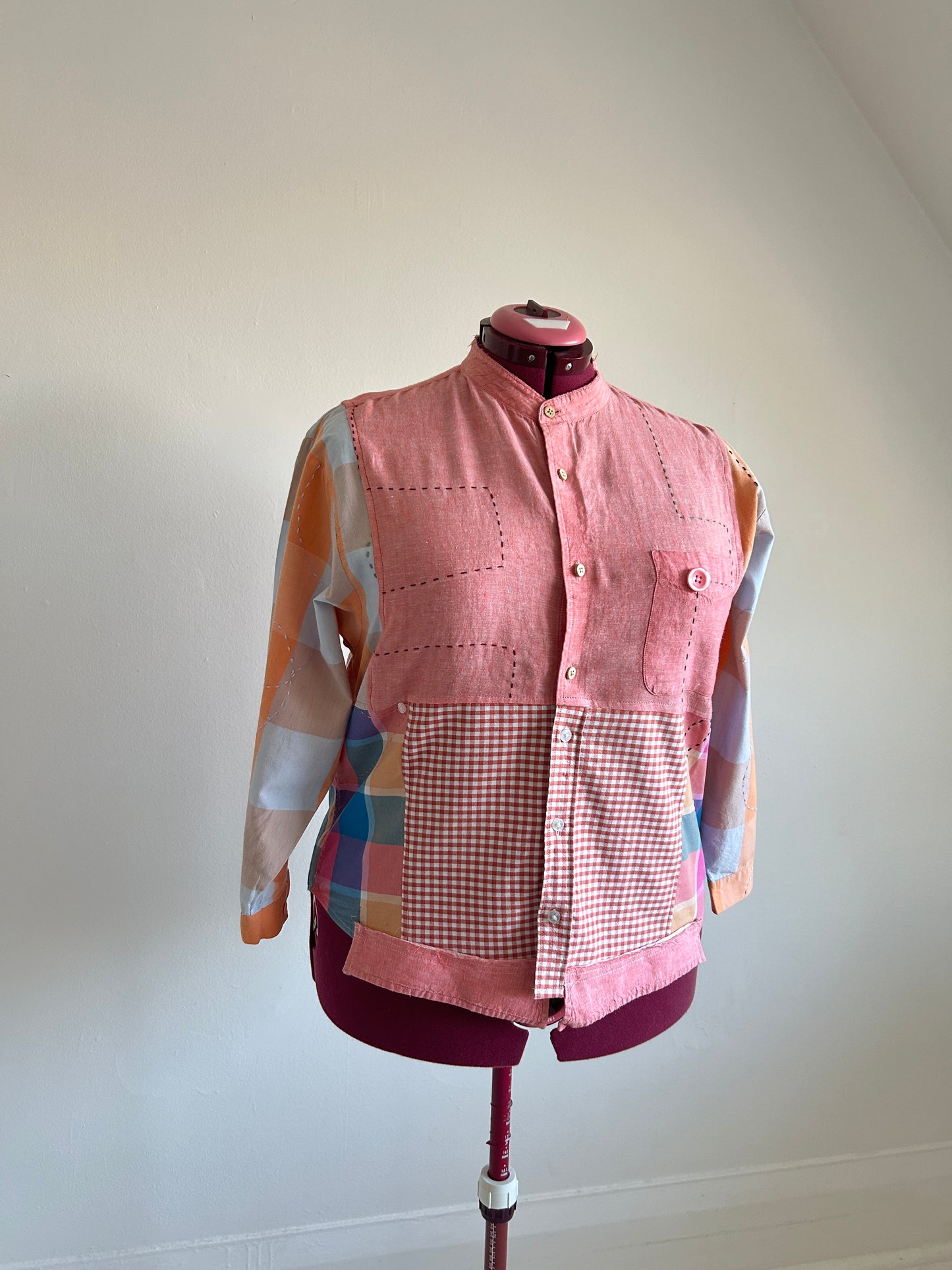 Reworked “Tuxedo Workwear” Buttondown Shirt with Handstitching XL/2X #TB23X10