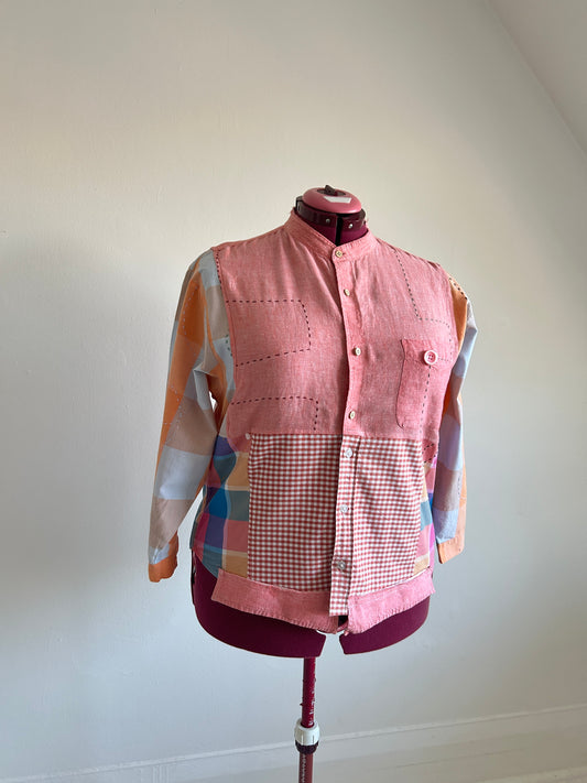 Reworked “Tuxedo Workwear” Buttondown Shirt with Handstitching XL/2X #TB23X10