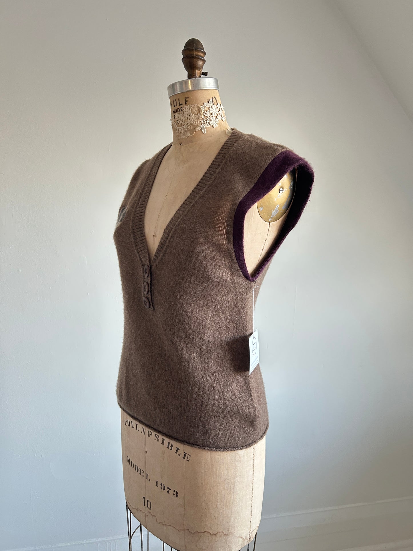 Abstract Art Patched Upcycled Cashmere Vest Size S/M #CAVSM25