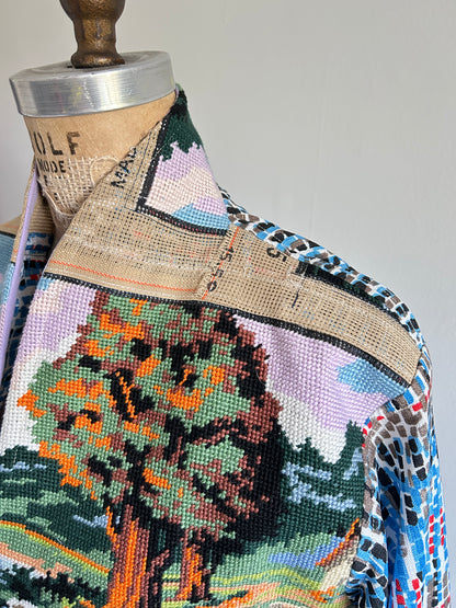 Vivianne Cropped Jacket with Vintage Needlepoint Swans Size M/L #VIVT21