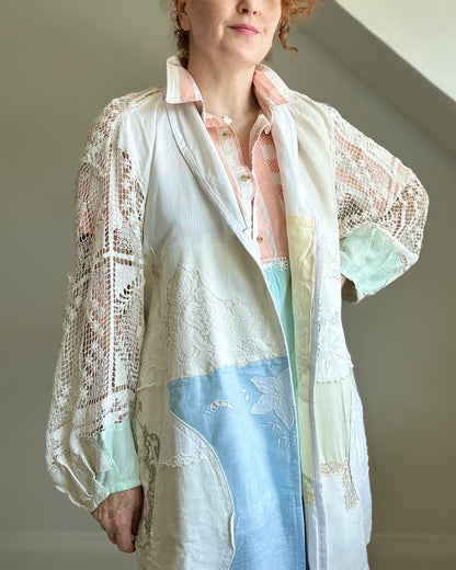 Upcycled Vintage Linen & Cotton Napkin & Crochet Patchwork Vivianne Blazer Size XL/2X #VIVC27