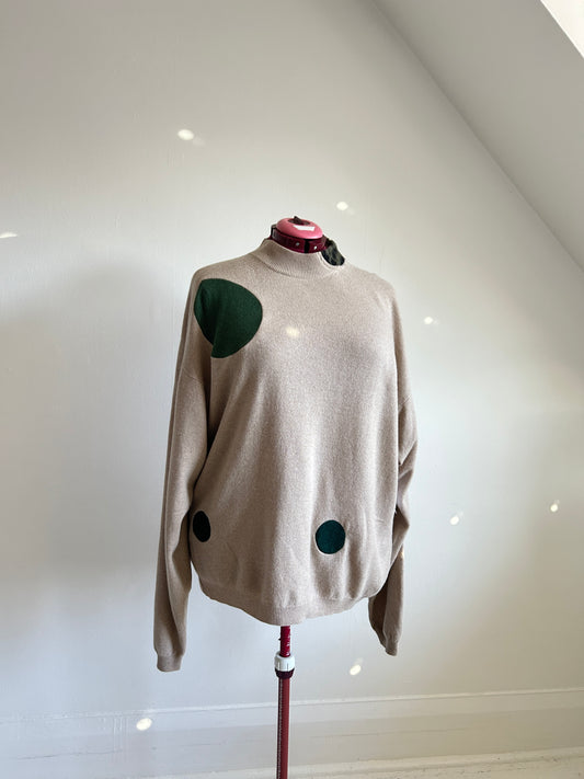 Abstract Art Patched Upcycled Cashmere Sweater 3X Tall #CAS3X4