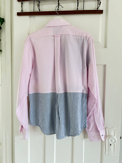 Upcycled Modern Workwear Pinstripe Shirt - Circle Series Size M/L #TPIML12