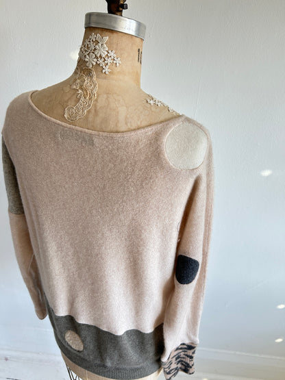 Abstract Art Patched Upcycled Cashmere Sweater M/L #CASML6