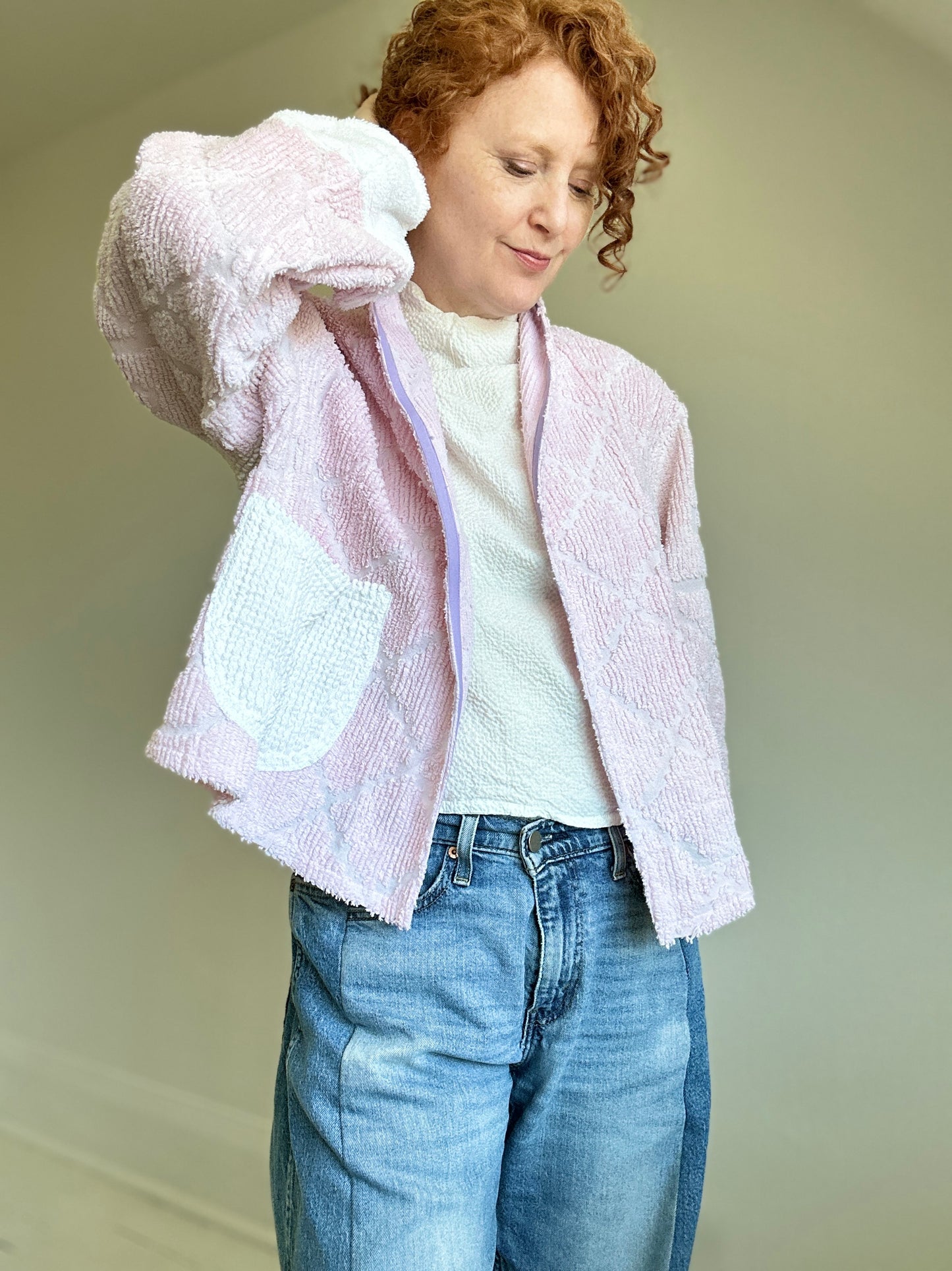 Vivianne Cropped Jacket with Upcycled Vintage Chenille Size 2X/3X #CVCCH23X22