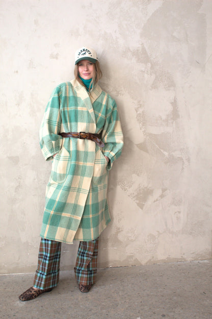 Vivianne Duster with Upcycled Vintage Wool Blanket & Handmade Ceramic Button Size XL/2X #CVDWX2X13