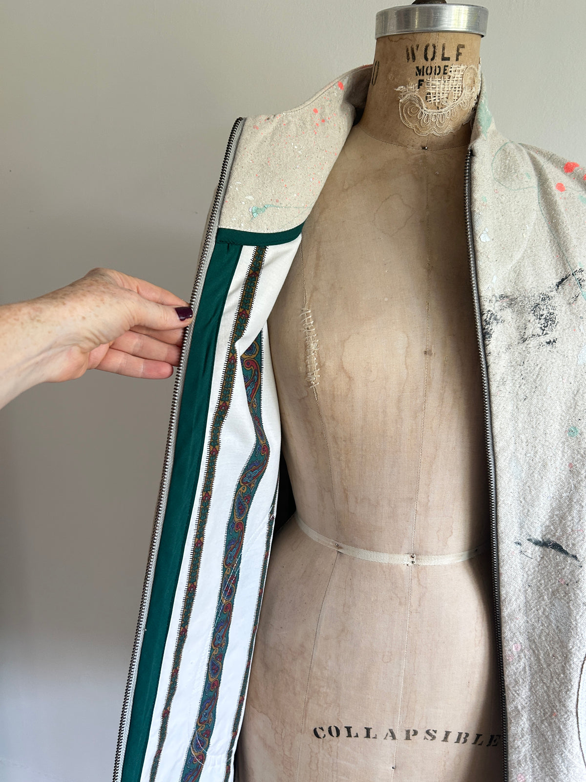 Billie Zip Up Jacket with Upcycled Painters Drop Cloths Size XS/S #BILLJXSS10