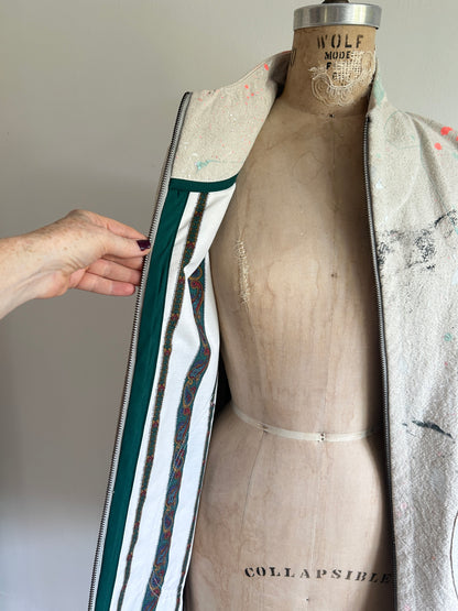 Billie Zip Up Jacket with Upcycled Painters Drop Cloths Size XS/S #BILLJXSS10