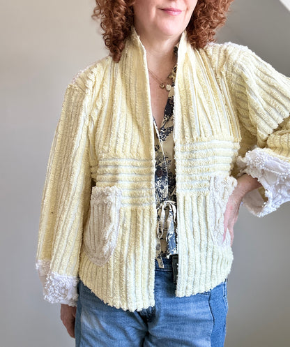 Vivianne Cropped Jacket with Upcycled Vintage Chenille Size XL/2X #CVCCHX2X21