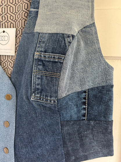 Leni Reclaimed Patchwork Denim Vest with Cotton Lining 2X #LENI10