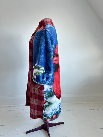 Vivianne Jacket with Upcycled Vintage & Fleece Wool Blanket & Leather & Wooden Toggles Cardinal Theme Size XL/2X #CVJWX2X48