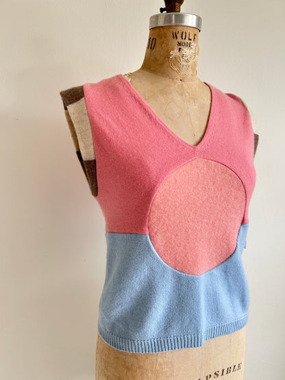 Abstract Art Patched Upcycled Cashmere Vest Size S/M #ARTV3