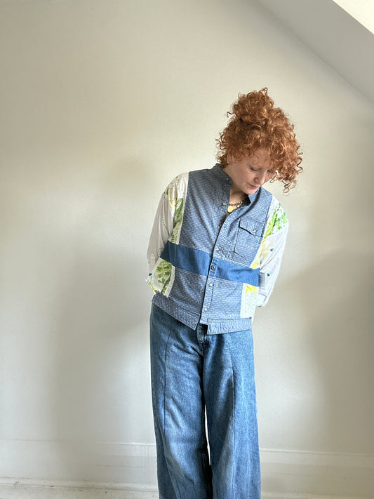 Reworked “Tuxedo Workwear” Buttondown Shirt with Handstitching S/M #TBSM1