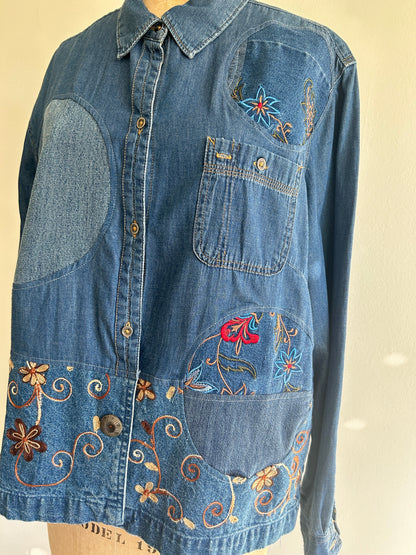Upcycled Modern Workwear Denim Shirt - Circle Series Size 2X/3X #DEN23X3