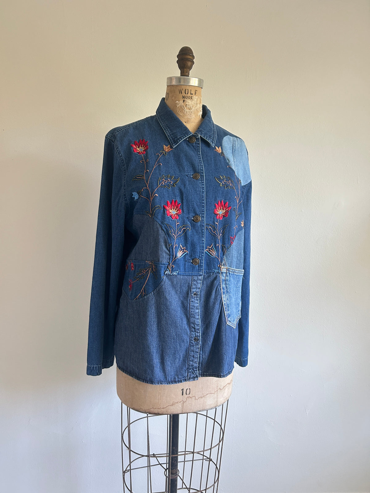 Upcycled Modern Workwear Denim Shirt - Circle Series Size M/L #DENML5