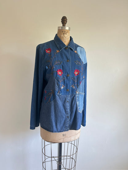 Upcycled Modern Workwear Denim Shirt - Circle Series Size M/L #DENML5