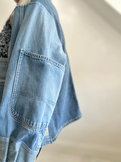 Vivianne Cropped Upcycled Woven Denim Jacket Size XL/2X #CVCDX2X101