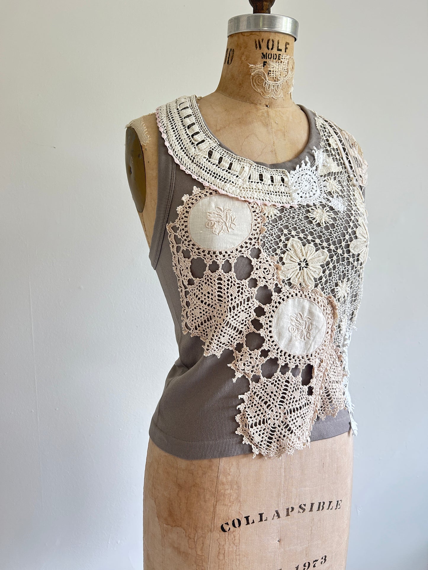 Upcycled Vintage Lace Tank  S/M #TANK2
