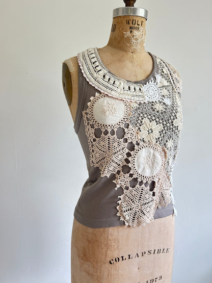Upcycled Vintage Lace Tank  S/M #TANK2