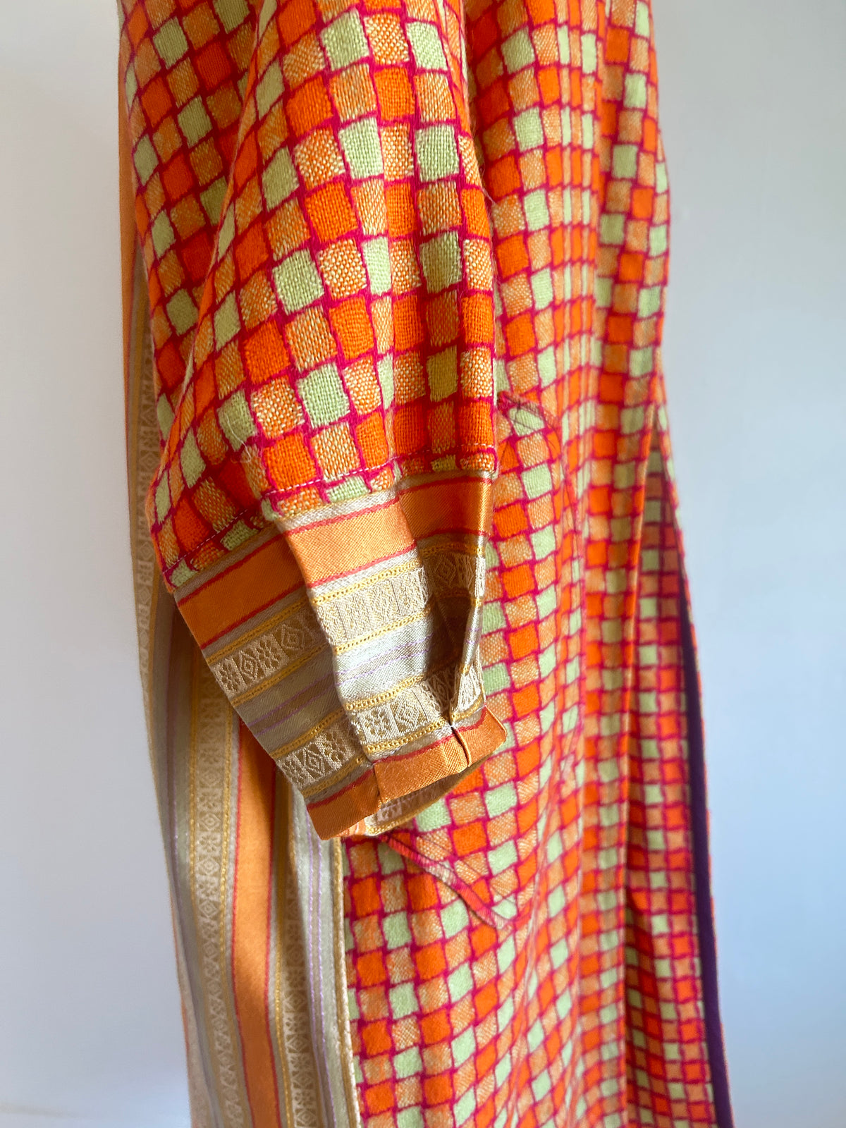 Vivianne Duster Jacket with Upcycled Vintage Deadstock Lightweight Wool & Vintage Drapery Size M/L #CVDWML10