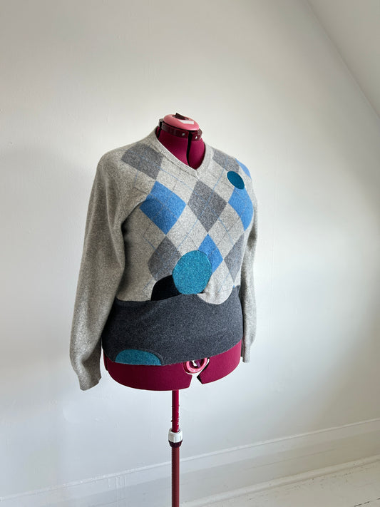 Abstract Art Patched Upcycled Cashmere Sweater L/XL #CASLXL25