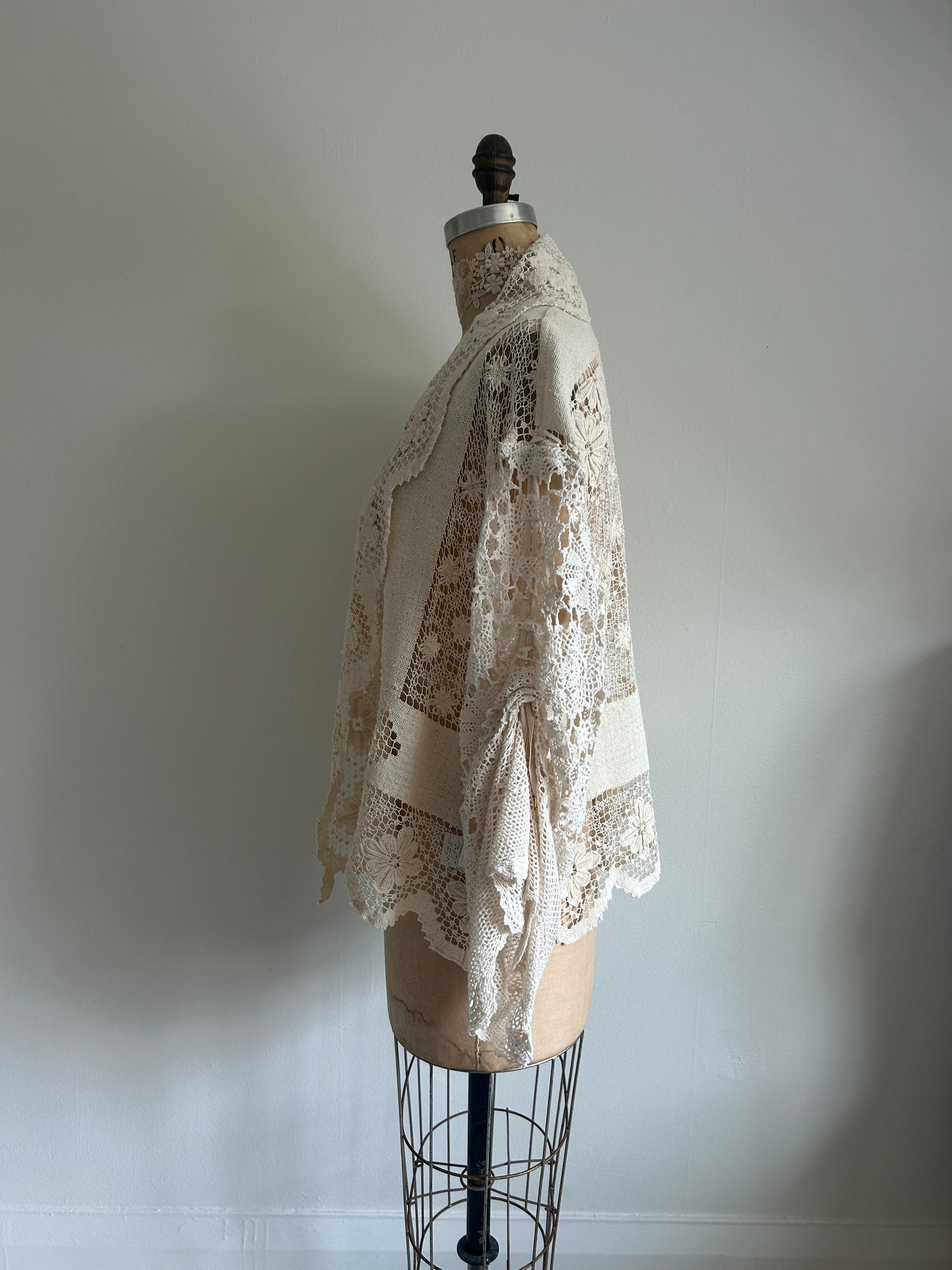 Vivianne Cropped Jacket Upcycled Vintage Cotton Crochet Size XL/2X #VIVCR13