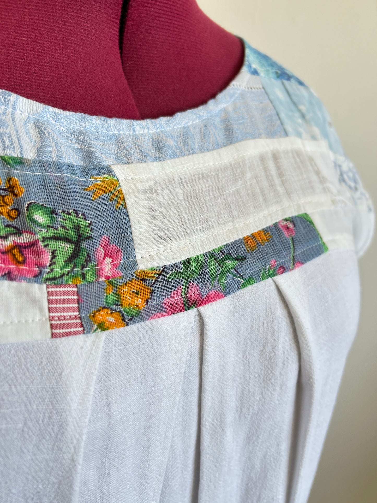 Peony Top - One of a Kind Upcycled & Vintage Textiles, Hand Dyed, Embroidered Cotton & Linen Size XL #PEO14