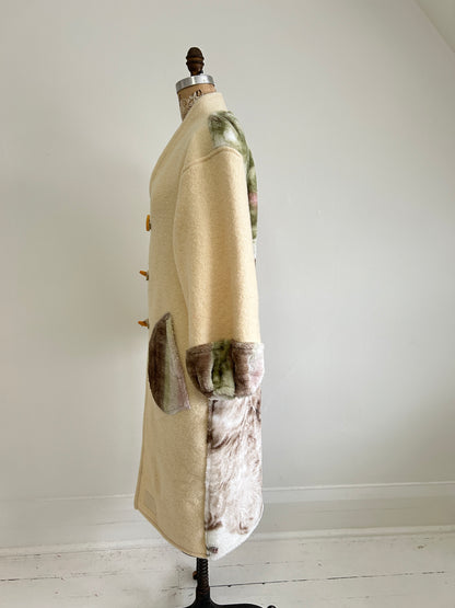 Vivianne Duster with Upcycled Fleece & Vintage Wool Blanket Puppy Theme Size S/M #CVDWSM43