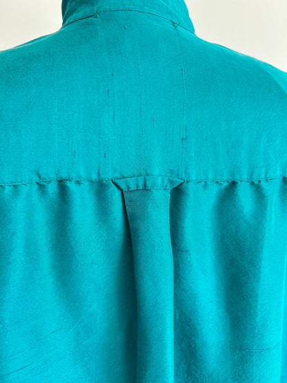 Vintage Silk Blouse with YoYo Quilt Appliqué Size L #YOYO1