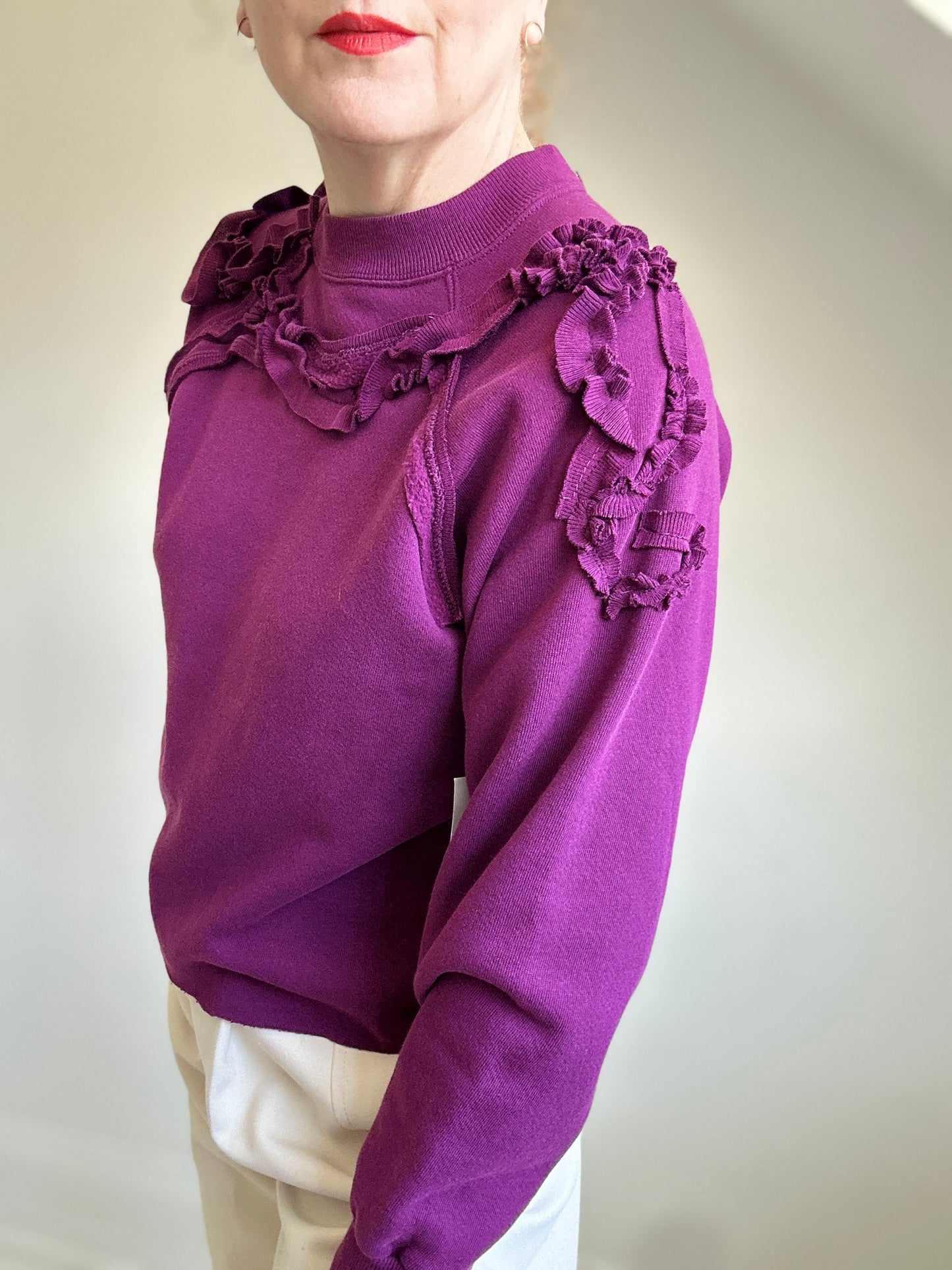 Ruffled Upcycled Sweatshirt S/M #SWS2