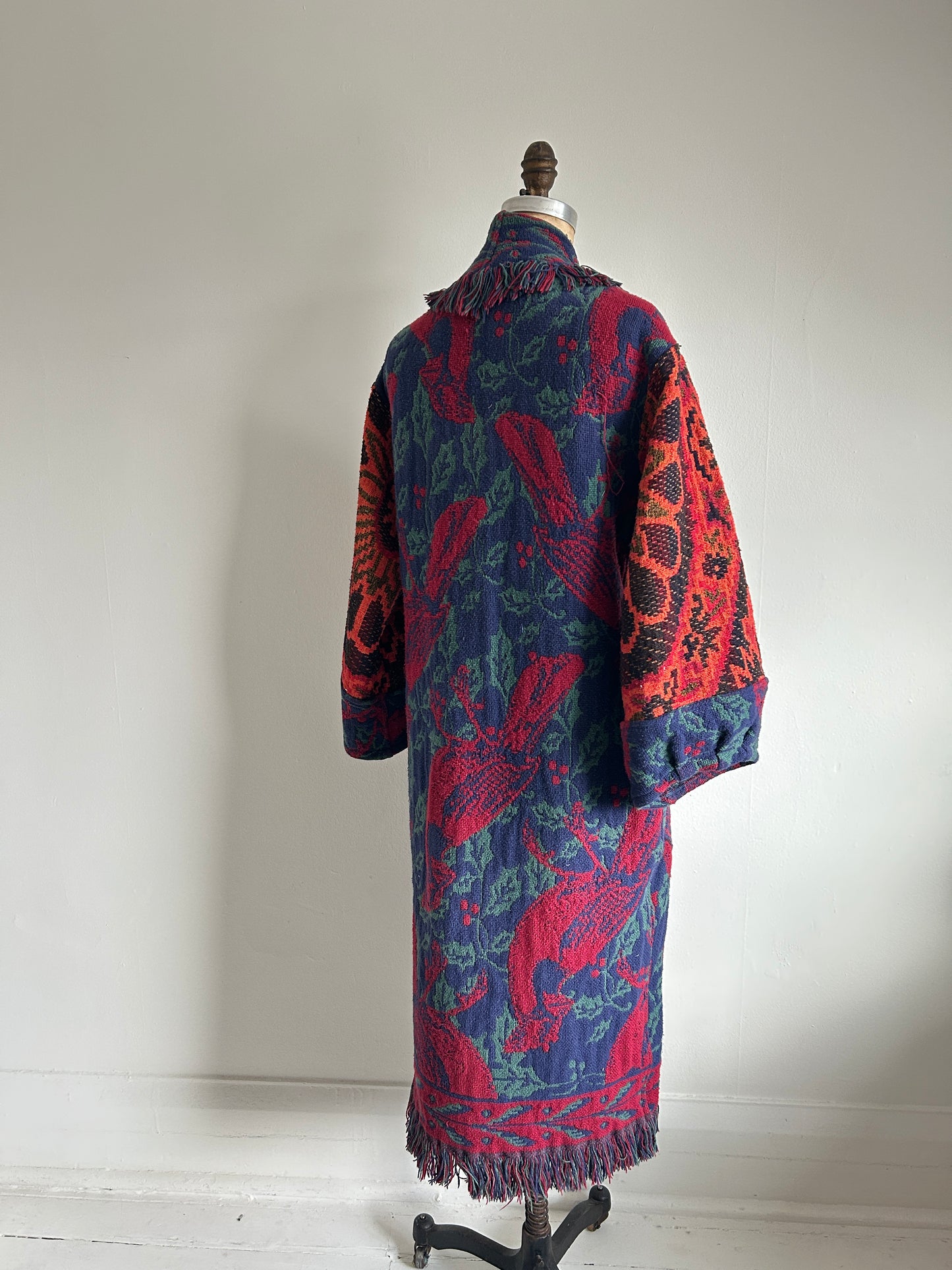 Vivianne Duster Jacket with Upcycled Throw Blankets Cardinal Theme XS/S #CVDTXSS27