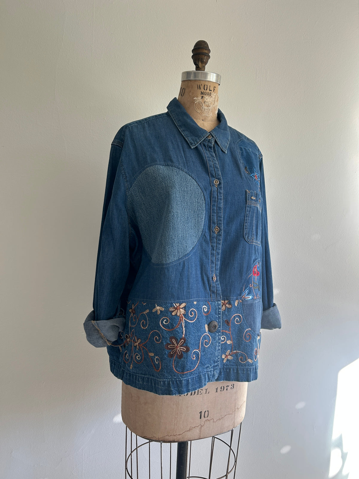Upcycled Modern Workwear Denim Shirt - Circle Series Size 2X/3X #DEN23X3