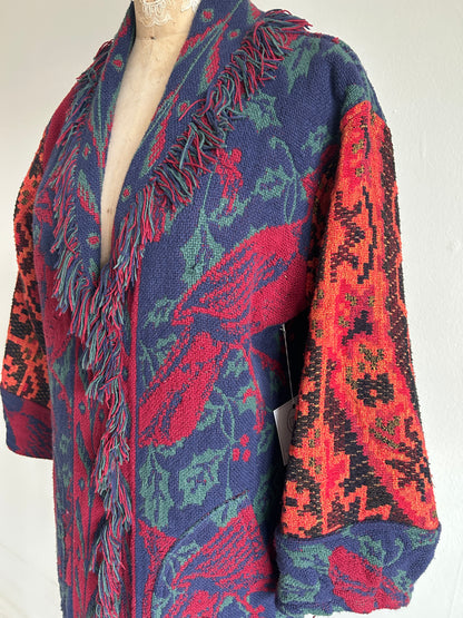 Vivianne Duster Jacket with Upcycled Throw Blankets Cardinal Theme XS/S #CVDTXSS27