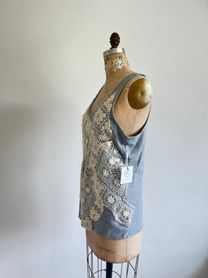 Upcycled Vintage Lace Tank with built in sports bra L/XL #TANK1