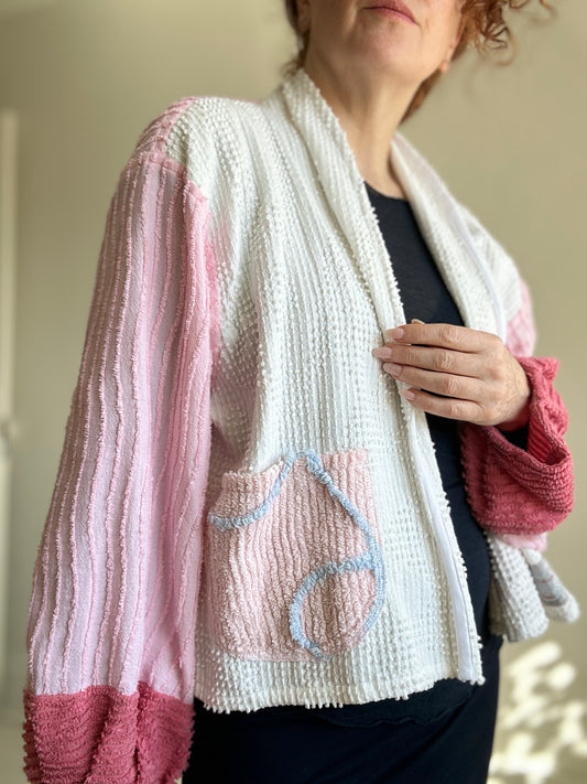 Vivianne Cropped Jacket with Upcycled Vintage Chenille Size 2X/3X #VIVCH18