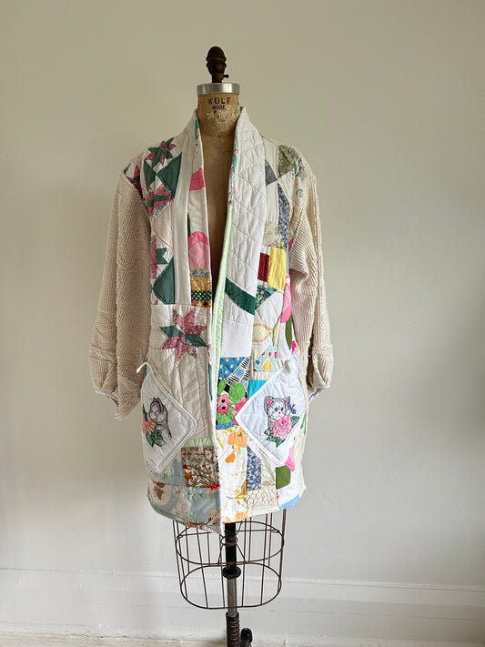 Vivianne Jacket Upcycled Patchworked with Vintage Quilts Size M/L #VIVQ13
