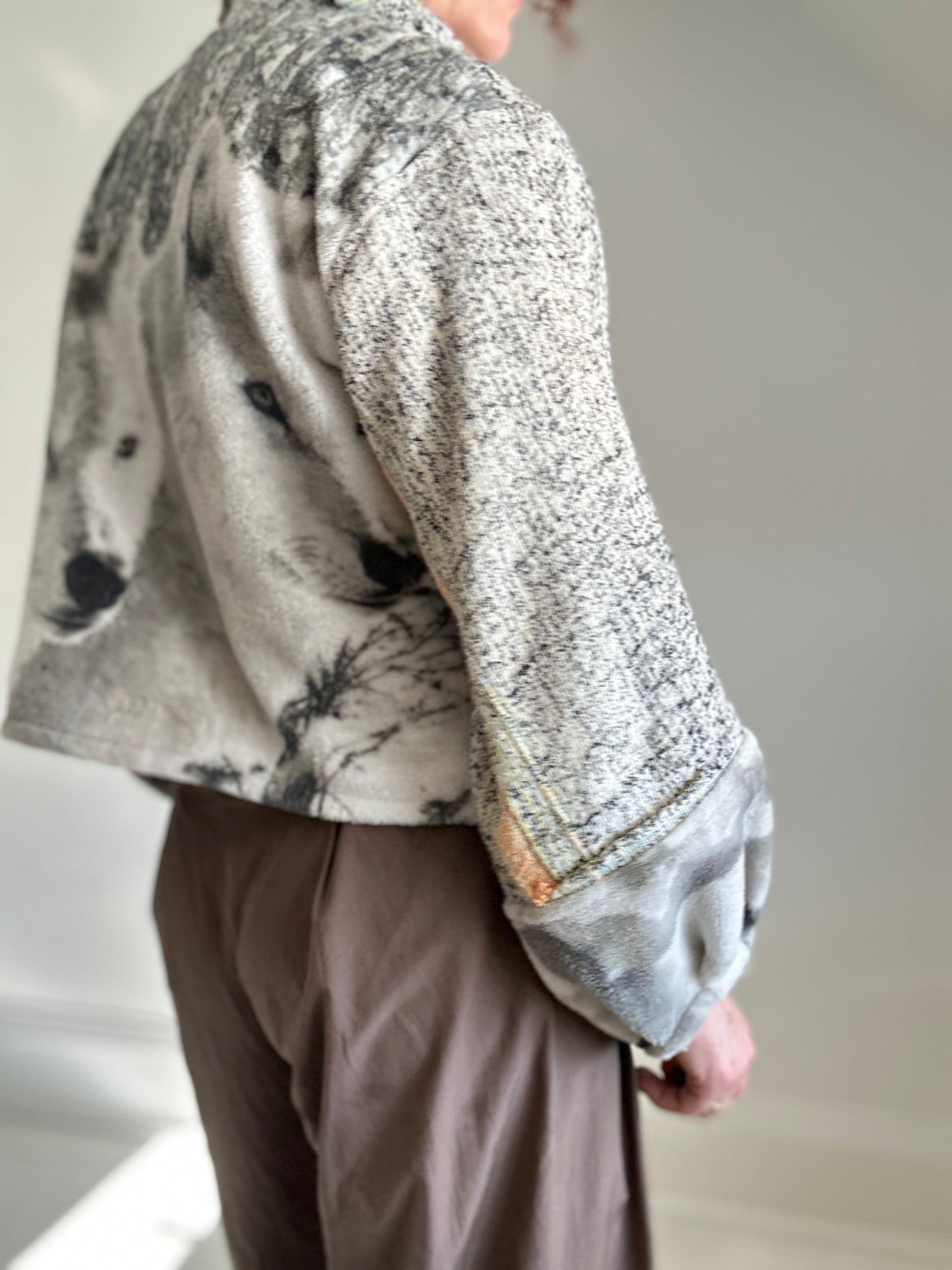 Vivianne Jacket with Upcycled Fleece & Cotton Throw Blanket Wolf Theme Size M/L #CVJTML103