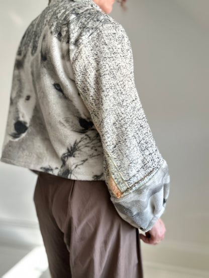 Vivianne Jacket with Upcycled Fleece & Cotton Throw Blanket Wolf Theme Size M/L #CVJTML103