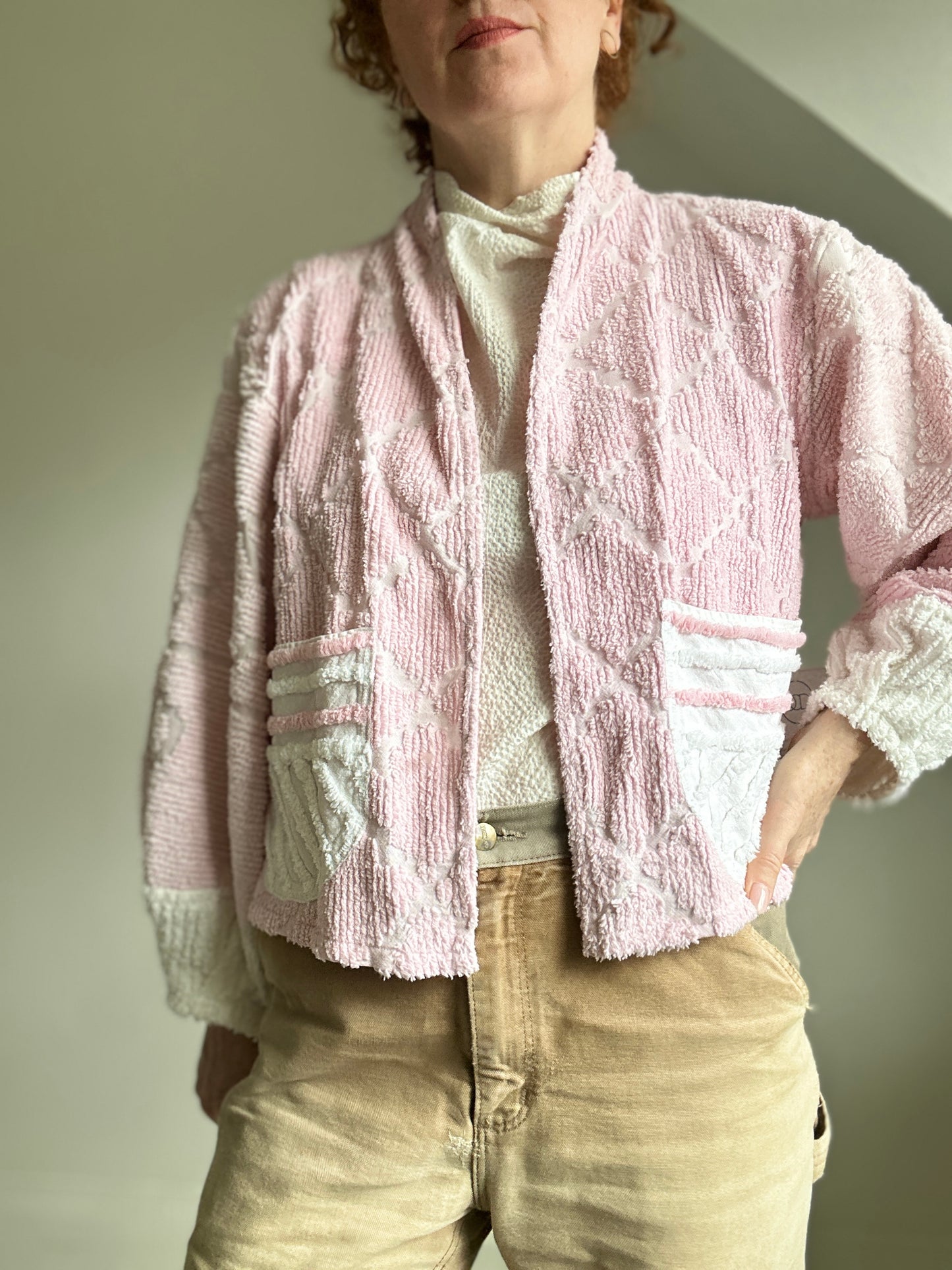 Vivianne Cropped Jacket with Upcycled Vintage Chenille Size M/L #CVCCHML100