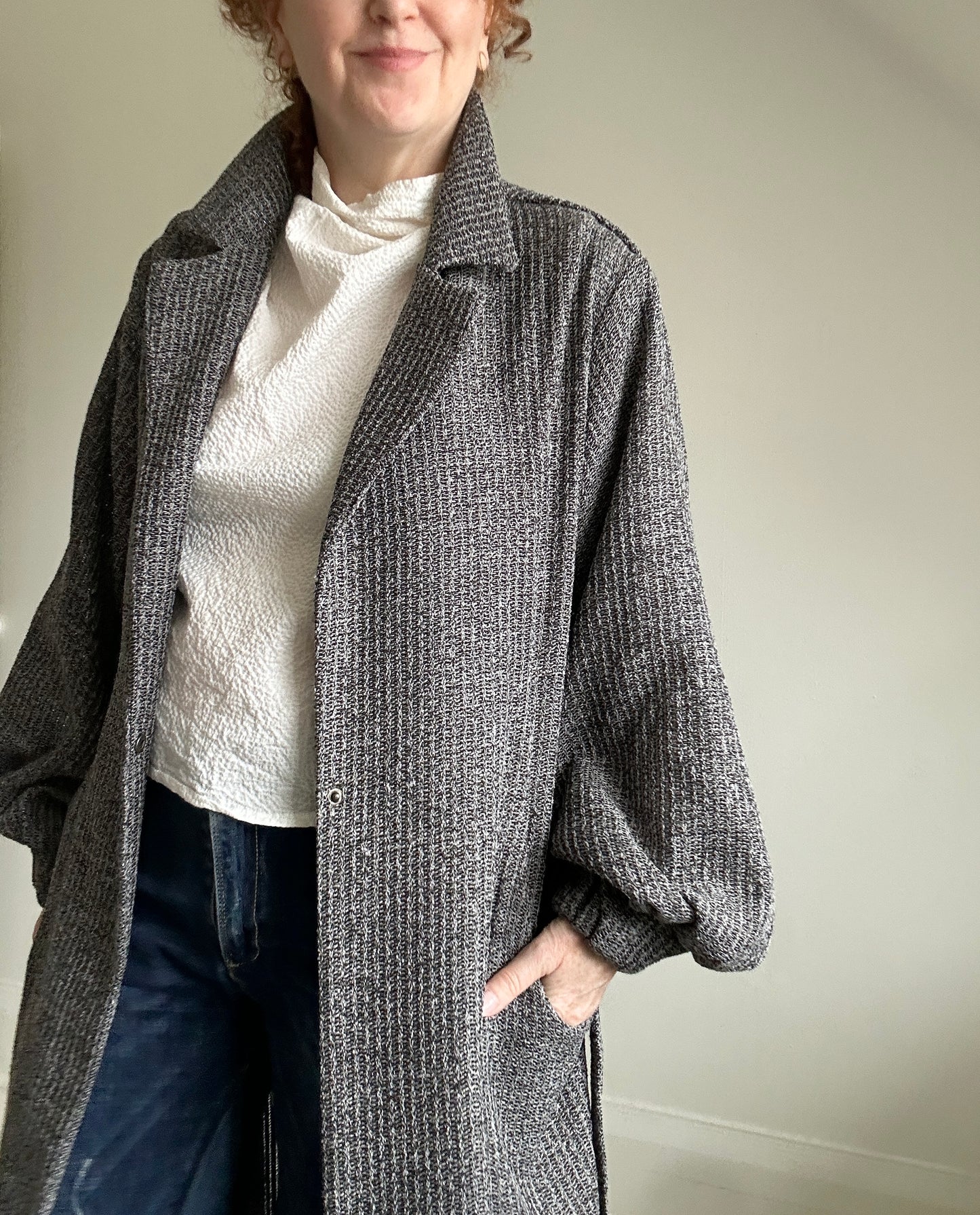 Edit Trench with Deadstock Charcoal & Silver Weave Sizes XS-2X #CTEB